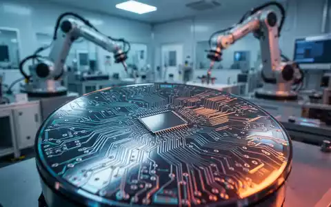 Nahaufnahme eines Hightech-Siliziumwafers mit komplexer Mikrochip-Schaltung in einer modernen Halbleiterfertigungsanlage. - Foto: über boerse-global.de