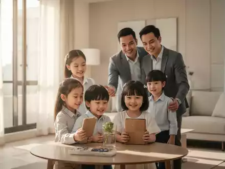 Eine junge vietnamesische Familie in einem modernen Wohnumfeld, die Stabilität und Work-Life-Balance symbolisiert. - Foto: über boerse-global.de