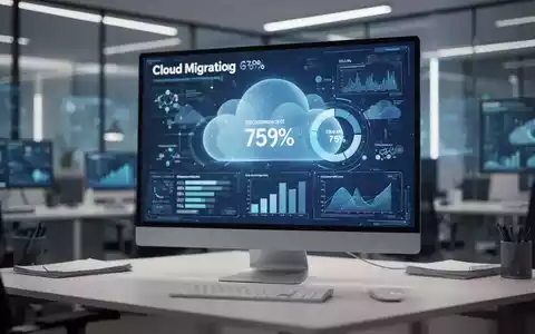 Moderner Büroarbeitsplatz mit digitaler Datenvisualisierung zur Cloud-Migration auf einem Computermonitor. - Foto: über boerse-global.de