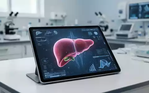 Abstraktes medizinisches Modell einer menschlichen Leber auf einem Tablet in einer klinischen Umgebung. - Foto: über boerse-global.de