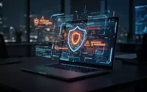 Digitale Sicherheitswarnungen und abstraktes Code-Interface auf einem Laptop als Symbol für Cyberkriminalität. - Foto: über boerse-global.de