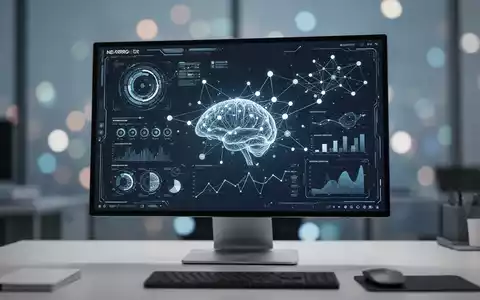 Ein moderner Monitor zeigt eine minimalistische KI-Desktop-Benutzeroberfläche mit Datenvisualisierungen in einem Büro. - Foto: über boerse-global.de