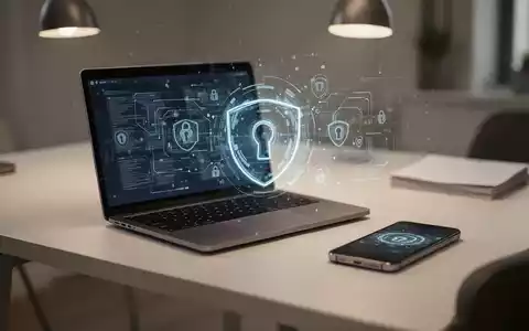 Ein moderner Schreibtisch mit Laptop und Smartphone als Symbol für digitale Sicherheit und Identitätsschutz. - Foto: über boerse-global.de