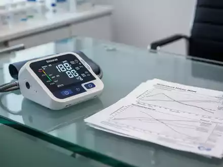 Modernes medizinisches Büro mit Blutdruckmessgerät und Analysediagrammen auf einem Schreibtisch. - Foto: über boerse-global.de