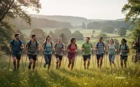 Menschen bei einer gemeinsamen Wanderung in einer grünen Naturlandschaft als Symbol für gesundheitsfördernde Angebote. - Foto: über boerse-global.de