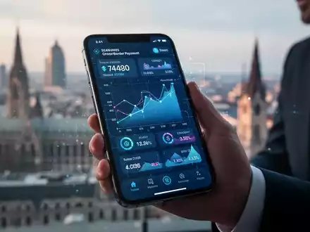 Ein modernes Smartphone zeigt eine digitale Zahlungs-App vor einem unscharfen europäischen Stadtbild. - Foto: über boerse-global.de