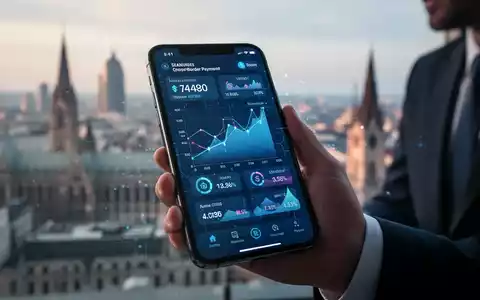 Ein modernes Smartphone zeigt eine digitale Zahlungs-App vor einem unscharfen europäischen Stadtbild. - Foto: über boerse-global.de