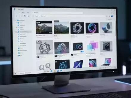 Hochauflösender Bildschirm mit einem Windows-Datei-Explorer-Fenster und modernen Dateiformat-Miniaturansichten. - Foto: über boerse-global.de