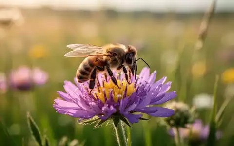 Eine Honigbiene auf einer Wildblume in einer Wiese, symbolisch für die Apitoxin-Therapie bei Borreliose. - Foto: über boerse-global.de