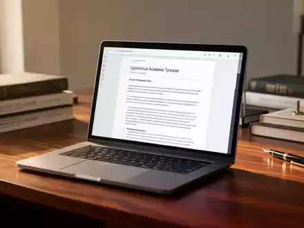 Laptop mit professioneller Dokumentvorlage auf einem sauberen Holztisch mit Nachschlagewerken. - Foto: über boerse-global.de