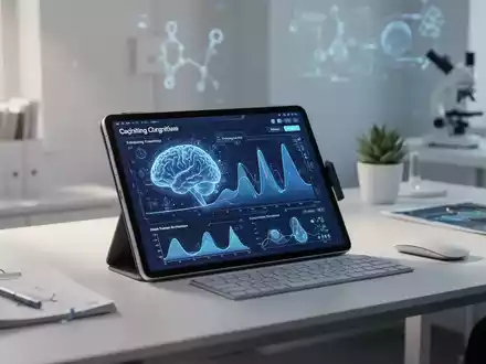 Modernes Tablet mit kognitiven Trainingsgrafiken auf einem aufgeräumten Schreibtisch als Symbol für digitale ADHS-Therapie. - Foto: über boerse-global.de