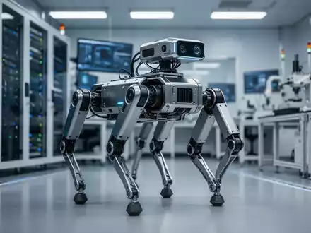 Fortschrittlicher industrieller vierbeiniger Roboter in einer modernen High-Tech-Fabrik in Taiwan. - Foto: über boerse-global.de