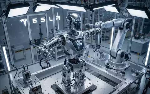 Ein humanoider Roboterrahmen wird in einer modernen Industrieanlage an einer Hightech-Fertigungslinie montiert. - Foto: über boerse-global.de