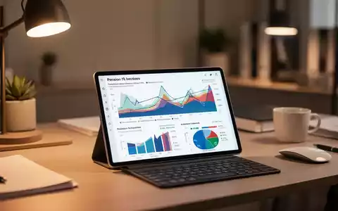 Ein moderner Schreibtisch mit einem Tablet, das statistische Diagramme zu Rentendaten und Lebensbedingungen anzeigt. - Foto: über boerse-global.de