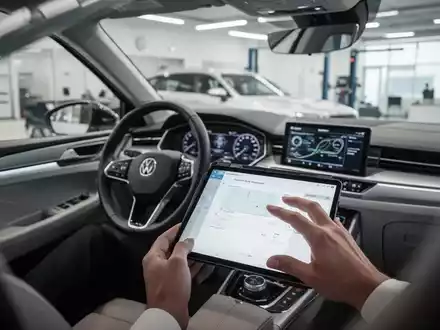 Ein Fahrzeug wird in einer hellen Werkstatt für eine detaillierte Zustandsdokumentation bei der Leasing-Rückgabe geprüft. - Foto: über boerse-global.de