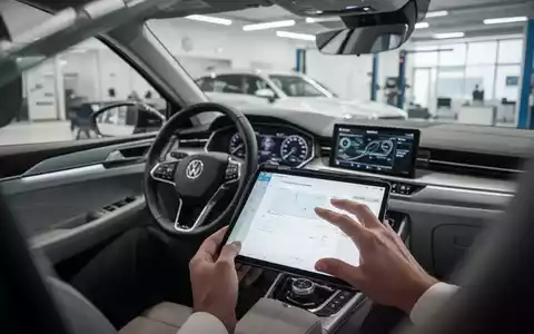 Ein Fahrzeug wird in einer hellen Werkstatt für eine detaillierte Zustandsdokumentation bei der Leasing-Rückgabe geprüft. - Foto: über boerse-global.de