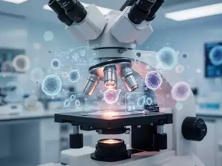 Modernes medizinisches Labor mit Mikroskop und digitalen Datenvisualisierungen zur Stammzellforschung. - Foto: über boerse-global.de