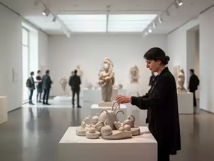 Zeitgenössische Kunstgalerie mit einer interaktiven Skulptur und einem Besucher, der das Kunstwerk betrachtet. - Foto: über boerse-global.de