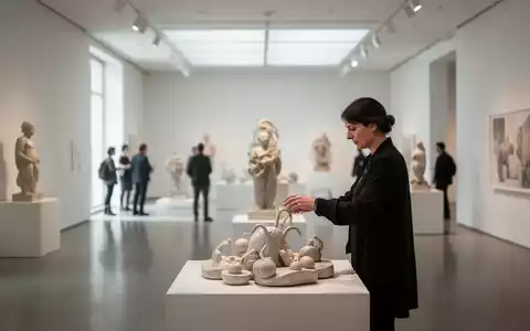 Zeitgenössische Kunstgalerie mit einer interaktiven Skulptur und einem Besucher, der das Kunstwerk betrachtet. - Foto: über boerse-global.de