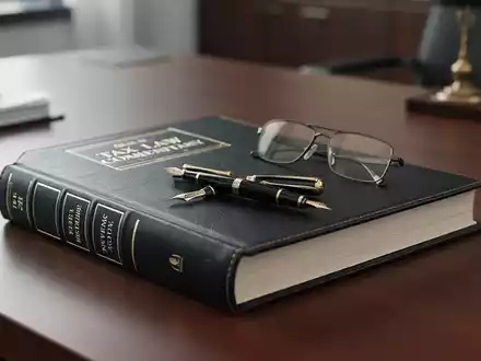 Ein aufgeschlagenes Fachbuch zum Steuerrecht mit Brille und Füllfederhalter auf einem Schreibtisch. - Foto: über boerse-global.de