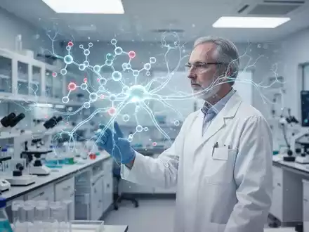 Wissenschaftler in einem modernen Labor betrachtet eine molekulare Darstellung im Kontext medizinischer Forschung. - Foto: ĂĽber boerse-global.de