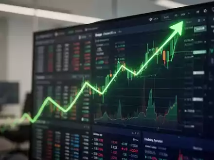 Steigende grüne Aktienkurslinie auf einem digitalen Finanz-Dashboard. - Foto: über boerse-global.de