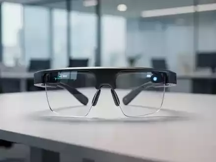 Sleik gestaltete Augmented-Reality-Brille auf einem modernen Schreibtisch als Symbol für Datenschutzherausforderungen. - Foto: über boerse-global.de