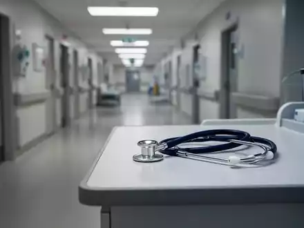 Ein Stethoskop auf einem medizinischen Arbeitsplatz in einem modernen, hellen Klinikflur. - Foto: über boerse-global.de