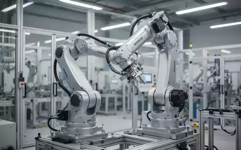 Ein hochmoderner Industrieroboterarm in einer hellen, technologisch fortschrittlichen Fertigungshalle. - Foto: über boerse-global.de