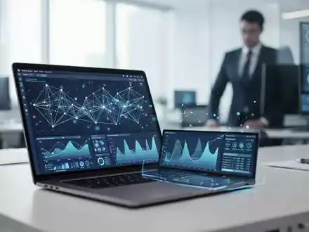 Moderner Arbeitsplatz mit Laptop und Datenvisualisierung als Symbol für KI-gestützte berufliche Laufbahnplanung. - Foto: über boerse-global.de