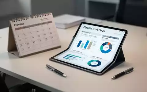Ein moderner Schreibtisch mit Kalender und digitalem Tablet, das Arbeitszeitdiagramme zur flexiblen Zeitgestaltung zeigt. - Foto: über boerse-global.de