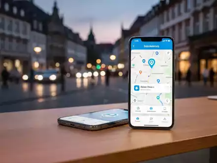 Ein Smartphone mit einer Ride-Sharing-App auf einem Schreibtisch vor einer unscharfen Stadtkulisse. - Foto: über boerse-global.de