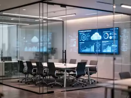 Modernes Büroinnenraum mit verschwommenem digitalen Dashboard für Unternehmens-Cloud und Daten-Governance. - Foto: über boerse-global.de