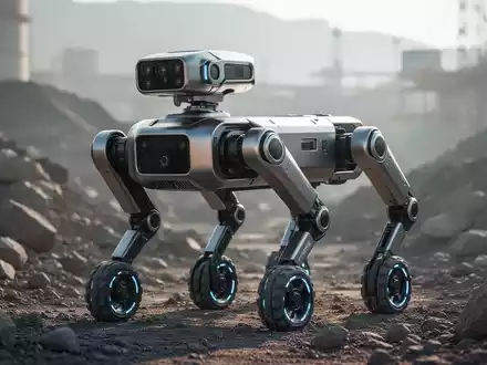 Ein technologisch fortschrittlicher vierbeiniger Roboter mit integrierten Rädern auf unebenem Industriegelände. - Foto: über boerse-global.de