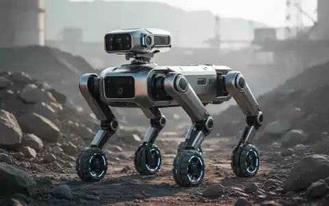 Ein technologisch fortschrittlicher vierbeiniger Roboter mit integrierten Rädern auf unebenem Industriegelände. - Foto: über boerse-global.de