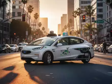 Ein autonomes Waymo-Robotaxi auf einer Straße in Los Angeles bei Tagesanbruch. - Foto: über boerse-global.de