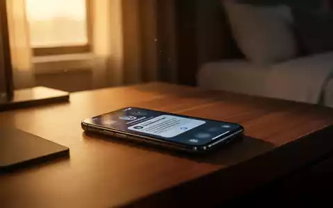 Ein Smartphone auf einem Hotel-Nachttisch zeigt eine verdächtige Benachrichtigung vor einem verschwommenen Hotelzimmer. - Foto: über boerse-global.de