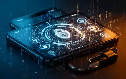 Nahaufnahme eines Smartphone-Bildschirms mit abstraktem digitalem Sicherheitscode und Finanz-App-Oberfläche in dunkler Umgebung. - Foto: über boerse-global.de