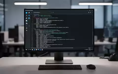 Sauberer Windows 11-Arbeitsplatz mit Code-Kompilierungsskripten auf dem Monitor, professionelle Entwicklungsumgebung. - Foto: über boerse-global.de