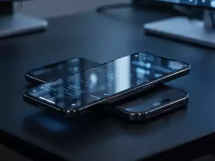 Modernes Smartphone auf einem Schreibtisch mit blauem Licht als Symbol für digitale Kommunikation und Überwachung. - Foto: über boerse-global.de