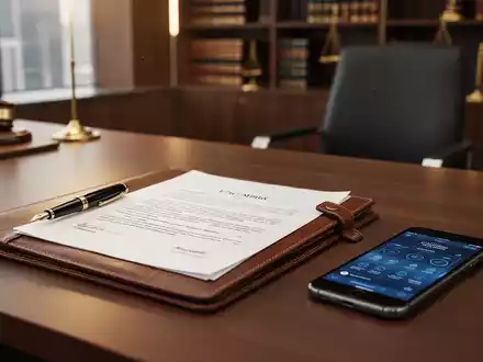 Ein moderner Schreibtisch mit einem juristischen Vertrag, einem Füllfederhalter und einem Smartphone. - Foto: über boerse-global.de