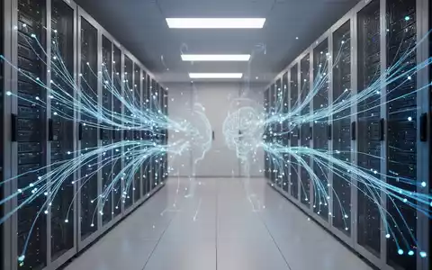 Abstrakte Darstellung von Datenströmen und KI-Technologie in einem modernen Rechenzentrum. - Foto: über boerse-global.de
