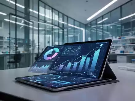 Digitales Tablet mit Datenvisualisierungen in einem modernen Labor für Forschung und Innovation. - Foto: über boerse-global.de