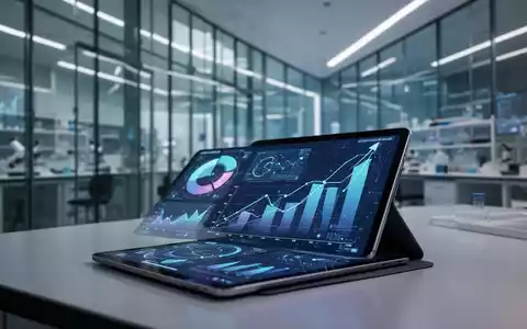 Digitales Tablet mit Datenvisualisierungen in einem modernen Labor für Forschung und Innovation. - Foto: über boerse-global.de