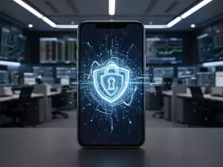 Smartphone-Bildschirm mit digitaler Sicherheitswarnung in einem dunklen, modernen Finanzbüro. - Foto: über boerse-global.de