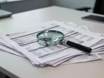 Eine Lupe liegt auf gestapelten Finanzdokumenten und Bankunterlagen auf einem modernen Bürotisch. - Foto: über boerse-global.de