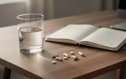 Nahaufnahme von Nahrungsergänzungskapseln und einem Glas Wasser auf einem modernen Schreibtisch bei natürlichem Licht. - Foto: über boerse-global.de
