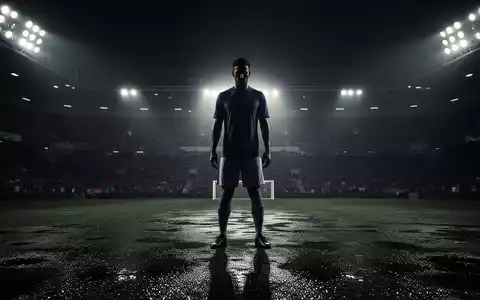 Ein fokussierter Fußballspieler steht allein auf einem dunklen Rasen unter Flutlicht als Symbol für mentale Stärke. - Foto: über boerse-global.de