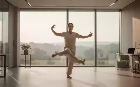 Eine Person praktiziert Qigong-Übungen in einem modernen, lichtdurchfluteten Büro mit Blick ins Grüne. - Foto: über boerse-global.de