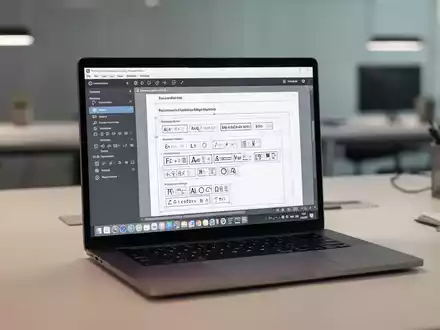 Moderner Arbeitsplatz mit einem Laptop, auf dem eine professionelle Textverarbeitungssoftware zur Dokumentenformatierung zu sehen ist. - Foto: über boerse-global.de